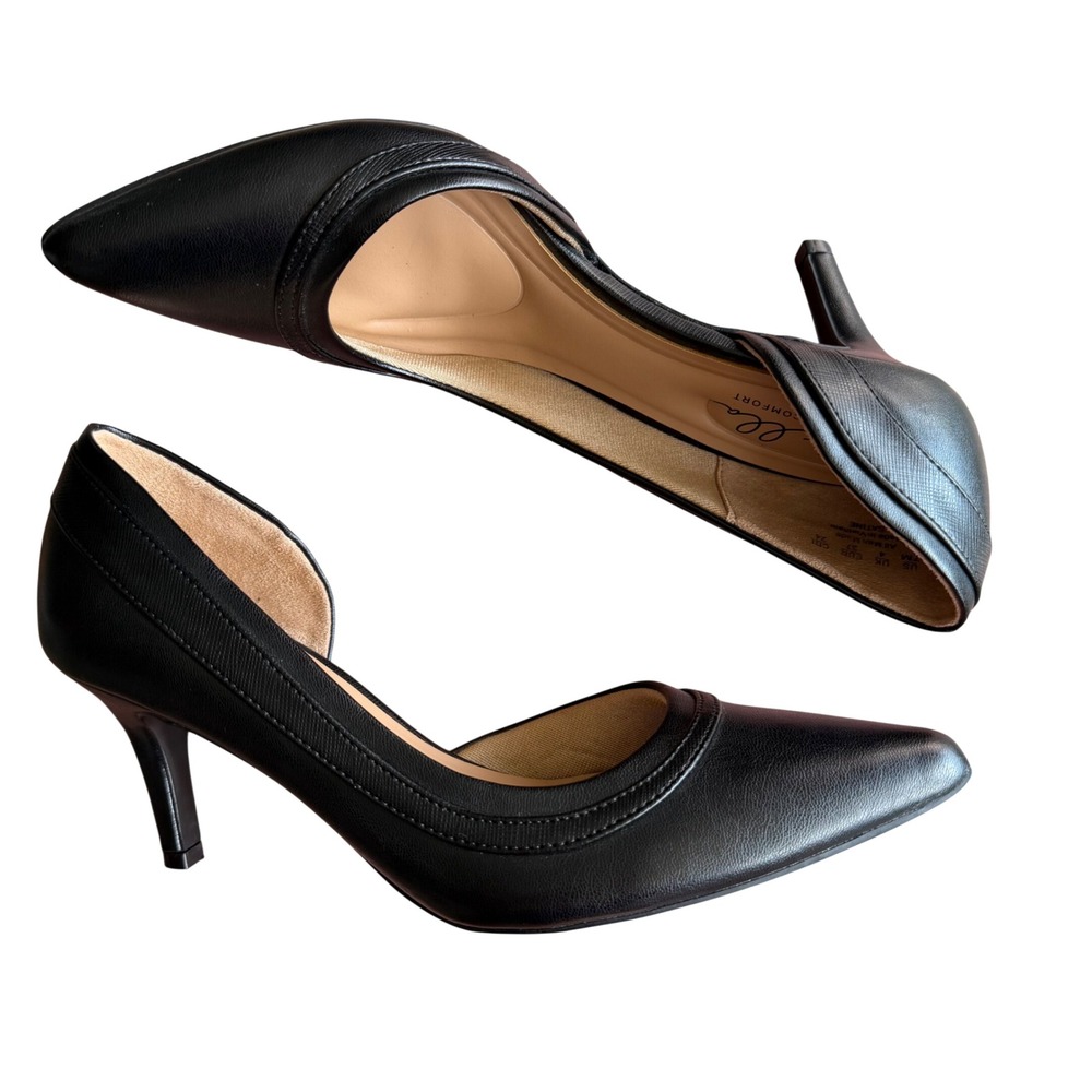 Abella Satine Pumps Black Pointed Toe D'Orsay Officecore Corporate Chic Size 7M